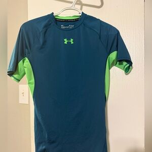 Under Armour HeatGear Compression Shirt Men’s Medium Blue Green Short Sleeve